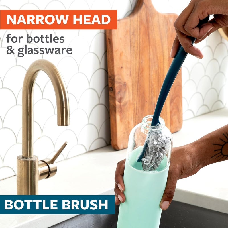 Full Circle Clean Ocean, Variety Dish Brush Pack - Dish Brush, Bottle Brush, and Heavy-Duty Scrub Brush - Sustainably Made 100% from Recycled Ghost Fishing Nets, Safe for Cast Iron & Nonstick - Image 4